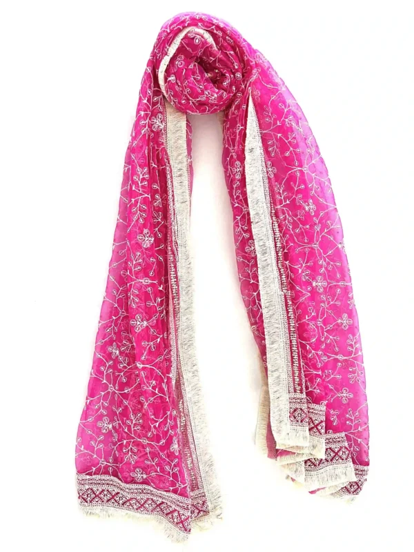 Net Lucknowi embroidery dupatta in Bubblegum Pink colour