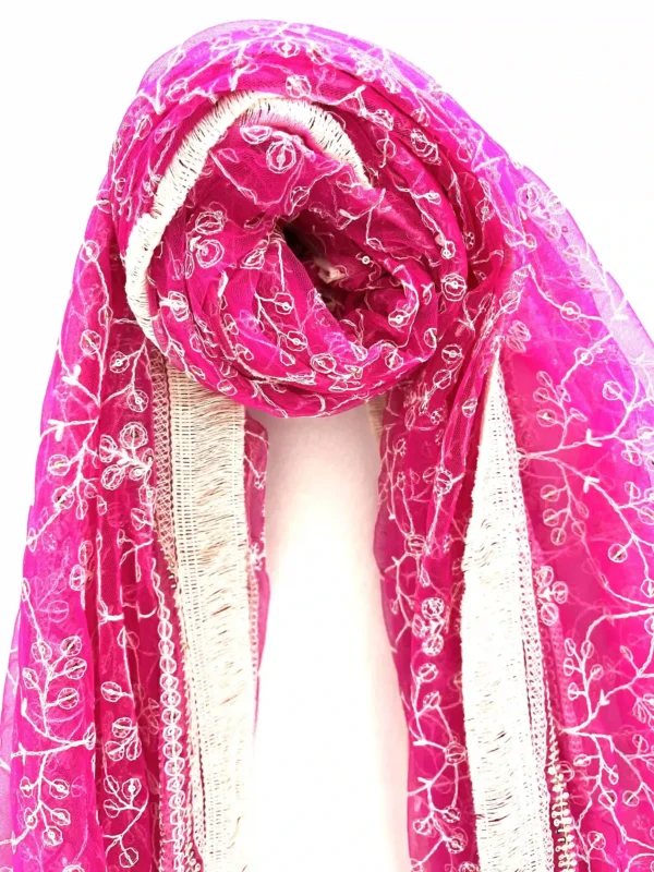 Net Lucknowi embroidery dupatta in Bubblegum Pink colour