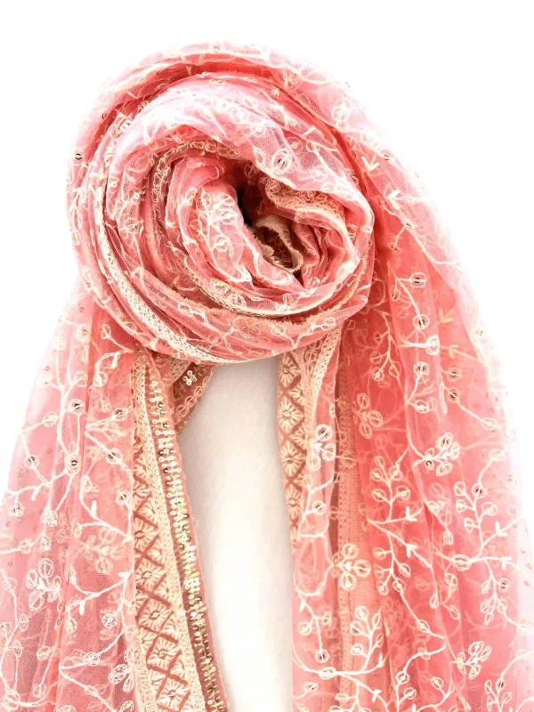 Net Lucknowi embroidery dupatta in Flesh Pink colour