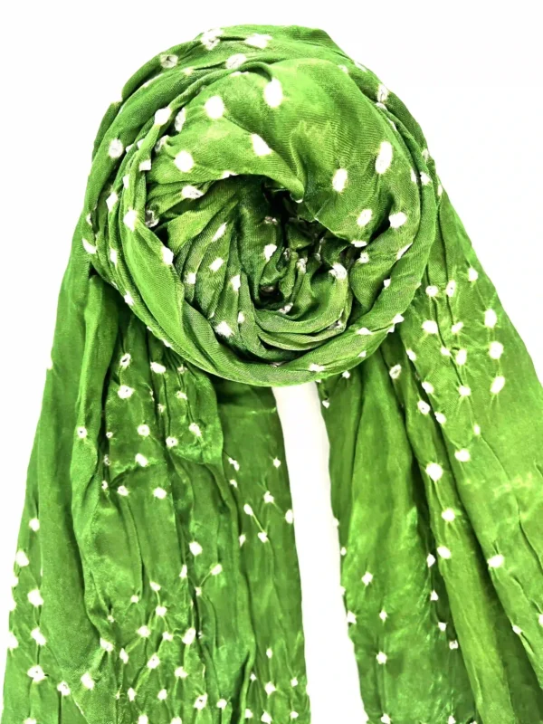 Green Bhandej modal silk Dupatta with golden zari