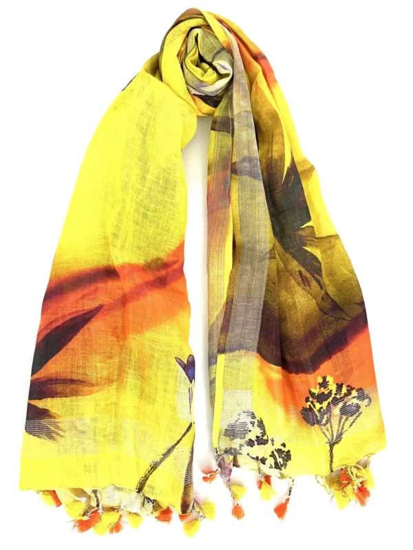 Floral digital print on pure linen Dupatta, fabric from Bihar