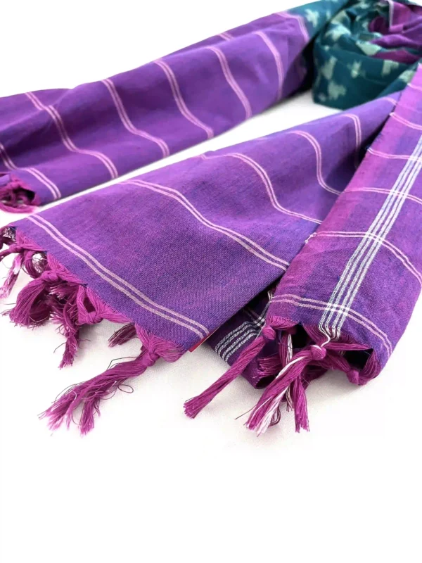 Mercerised cotton Multicoloured Ikat dyed Dupatta, traditional art from Andhra Pradesh