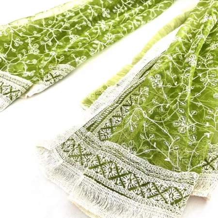 Net Lucknowi embroidery dupatta in Leaf Green colour