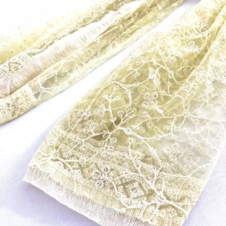 Net Lucknowi embroidery dupatta in Light Yellow colour