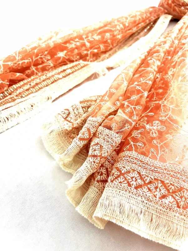 Net Lucknowi embroidery dupatta in Peach colour