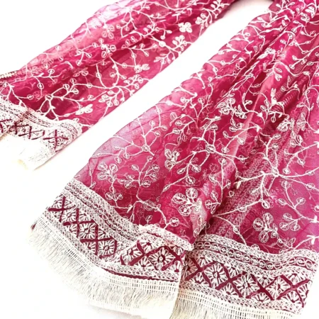 Net Lucknowi embroidery dupatta in Strawberry Pink colour